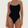 Hunza G Scoop Neck-Pamela Swim Contrast - Black/White