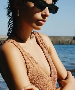 Hunza G V Neck-Sadie Swim - Metallic Cocoa