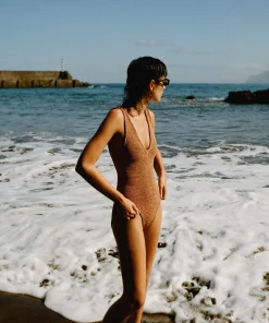 Hunza G V Neck-Sadie Swim - Metallic Cocoa