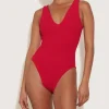 Hunza G V Neck-Sadie Swim - Red