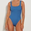 Hunza G Square Neck-Square Neck Swim - Metallic Denim