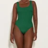 Hunza G Square Neck-Square Neck Swim - Metallic Forest Green
