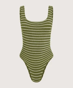 Hunza G Square Neck-Square Neck Swim - Metallic Moss/White Stripe