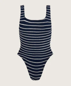 Hunza G Square Neck-Square Neck Swim - Navy/White Stripe